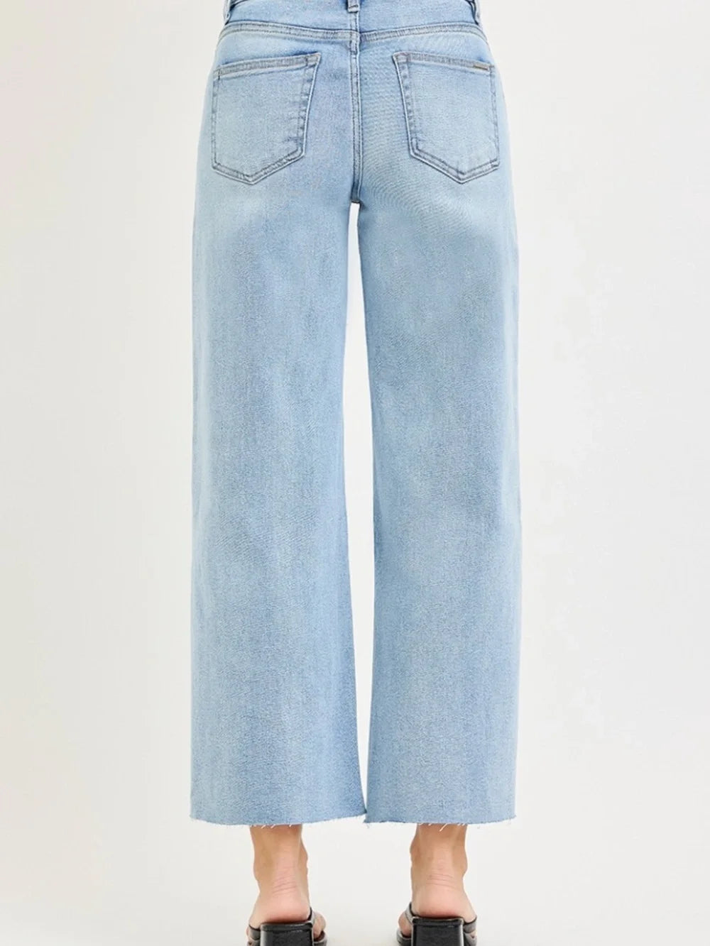 Risen Light Wash Floral Crochet Lace Raw hem Cropped Denim Jeans