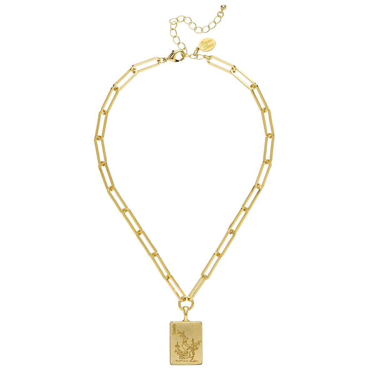 Gold Etched Pendant Chain Necklace