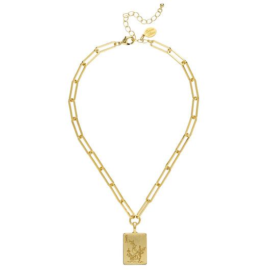 Gold Etched Pendant Chain Necklace