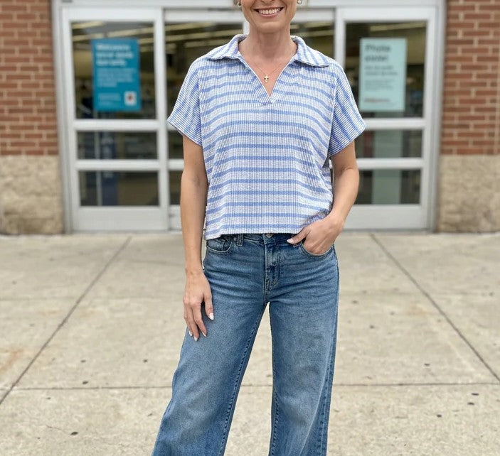 Raised Ribbed Collared Top