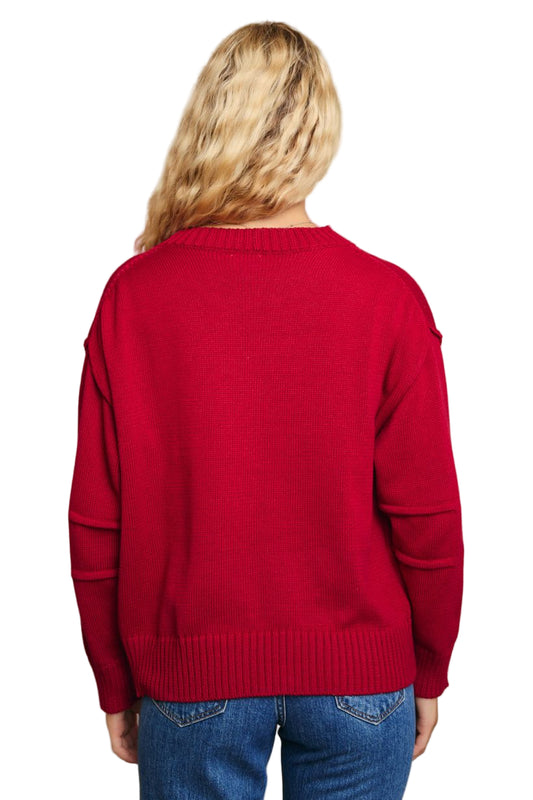 ROUND NECKLINE SWEATER TOP WITH PLEATED SLEEVE