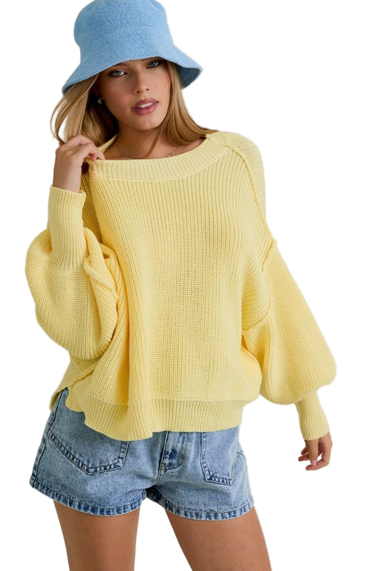YELLOW PULLOVER SWEATER WITH MOCK NECKLINE