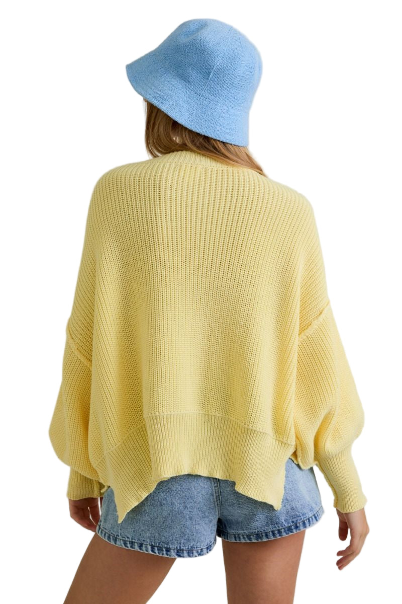 YELLOW PULLOVER SWEATER WITH MOCK NECKLINE