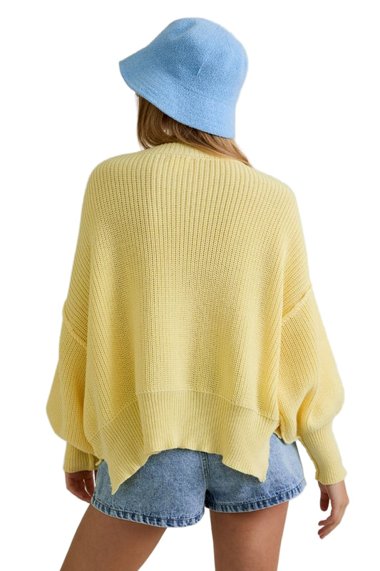 YELLOW PULLOVER SWEATER WITH MOCK NECKLINE