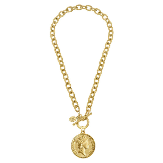 Gold Queen Coin Toggle Necklace