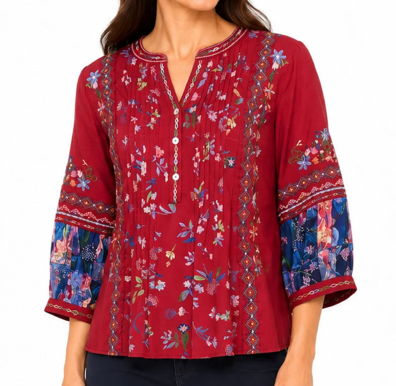 Embroidered Floral Peasant Blouse
