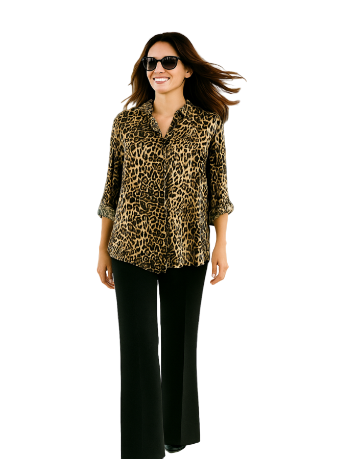 Renuar V-Neck Blouse in Leopard