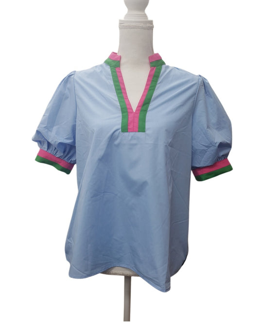 Solid short bubble sleeve featuring multicolor band finish