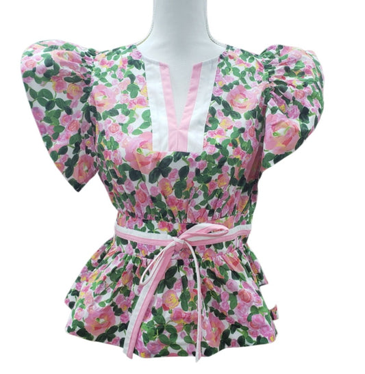 Floral ruffle sleeve with front tie top