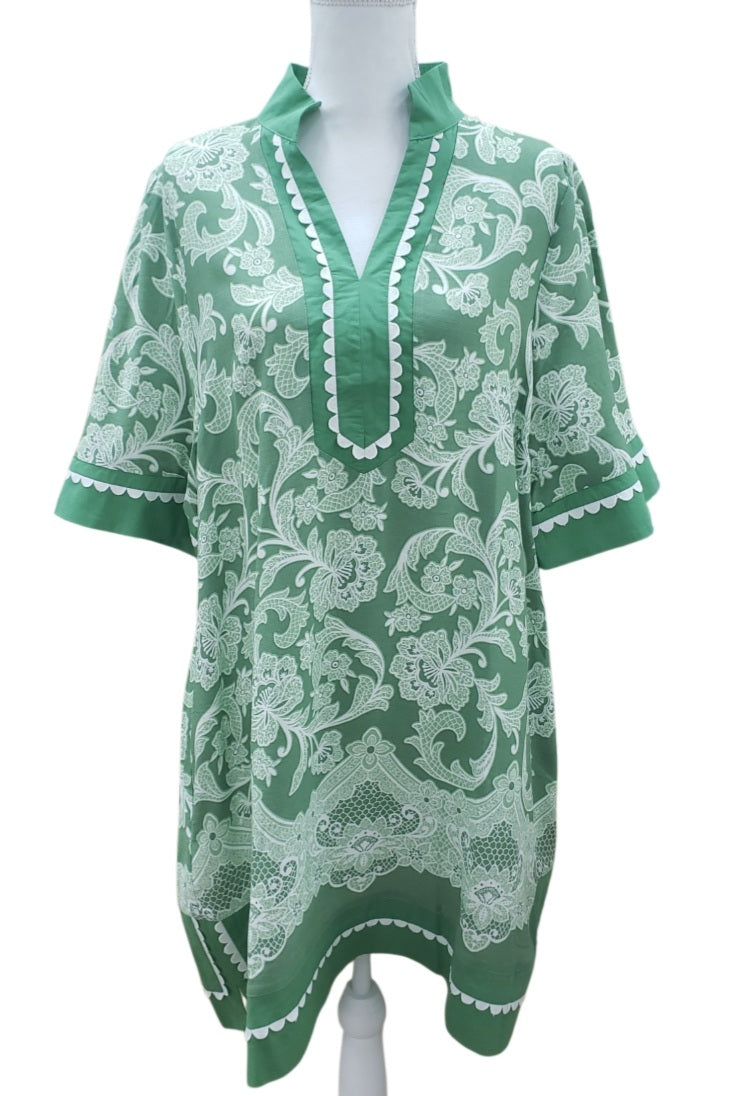 Scallop Trim Printed Tunic Dress