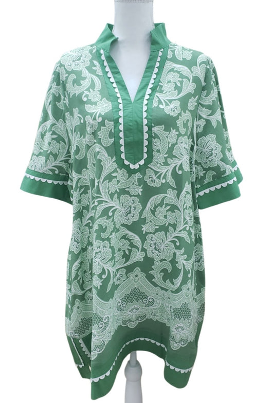 Scallop Trim Printed Tunic Dress