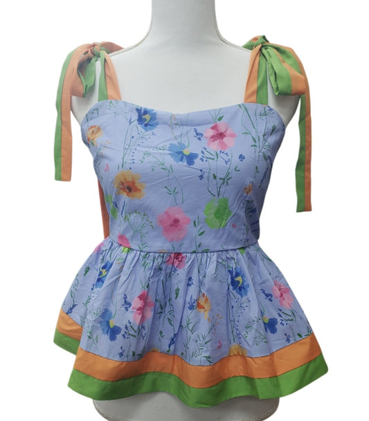 Multicolored wide tieable shoulder strap top