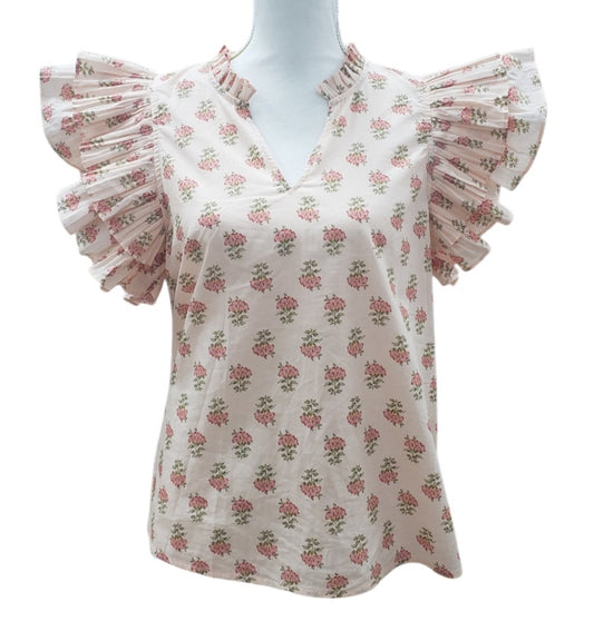 Floral Flutter Sleeve Top