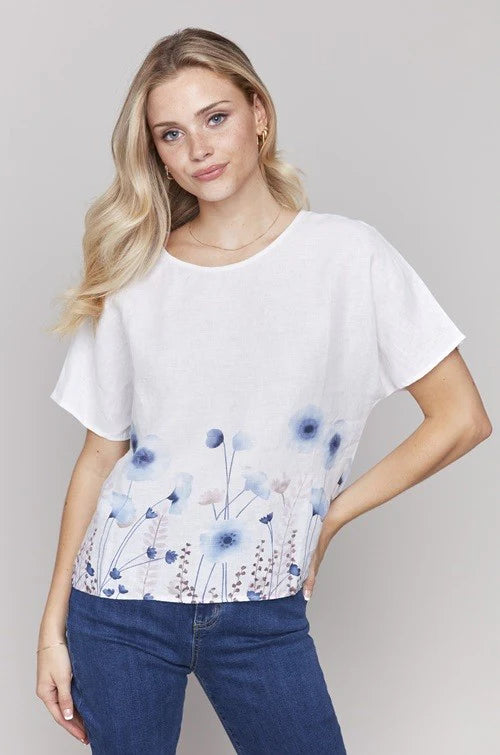 White Linen Flower Top