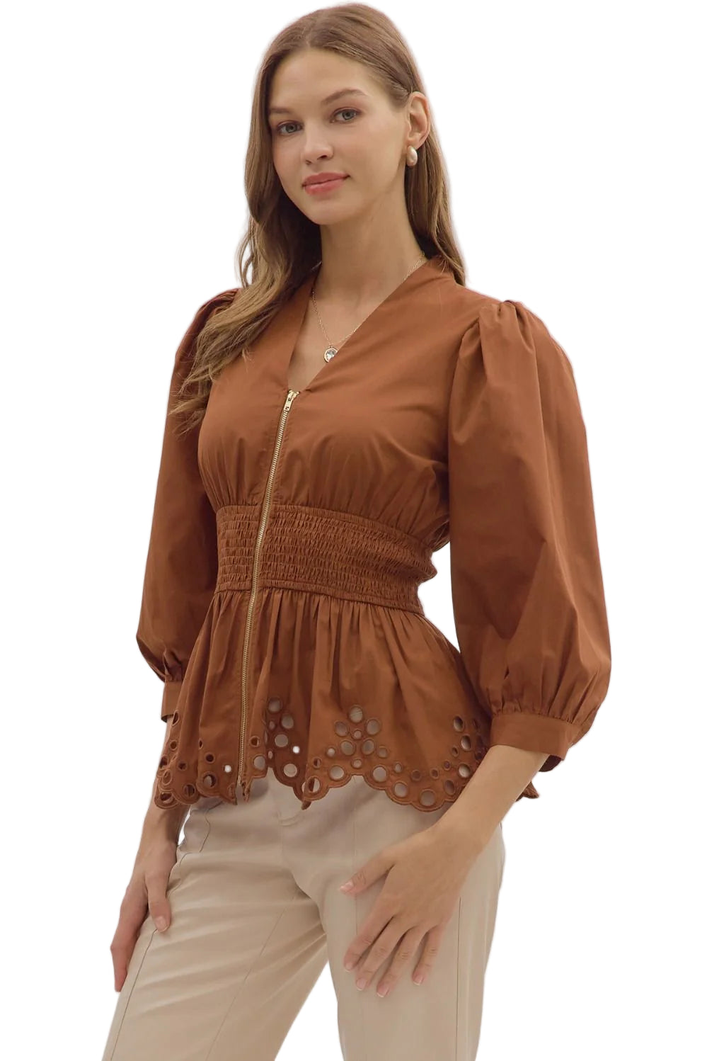 Scallop Hem Puff Sleeve Top