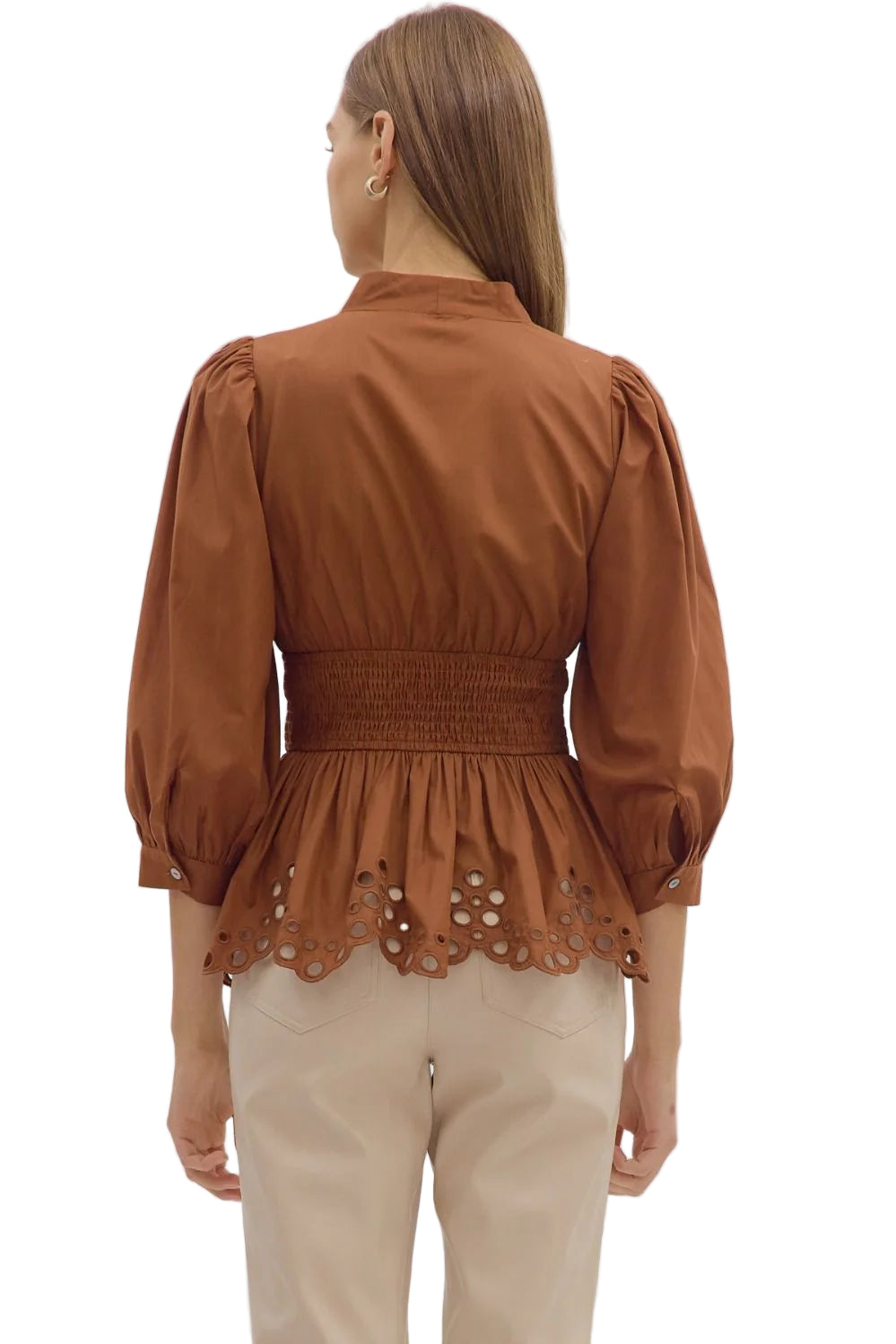 Scallop Hem Puff Sleeve Top