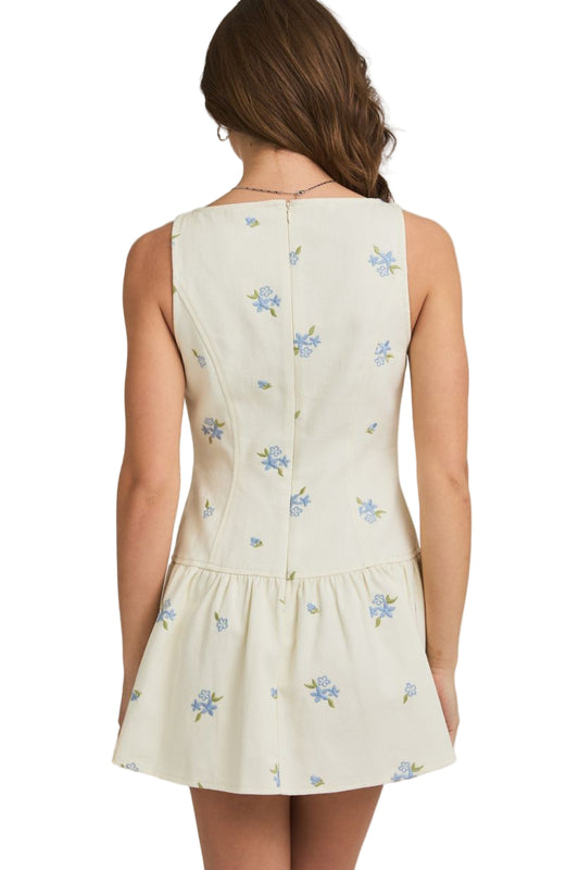 EMBROIDERED SLEEVELESS SHIFT DRESS