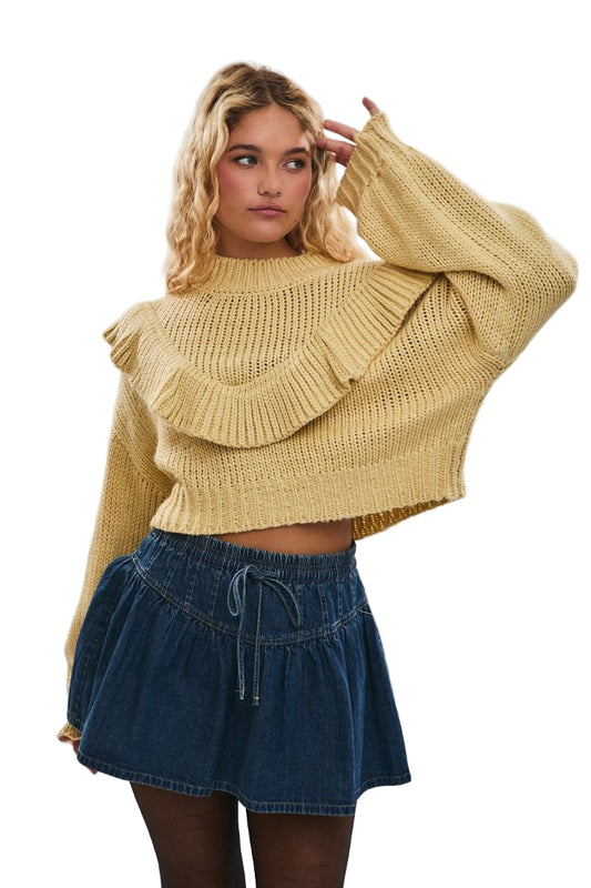 Yellow Knit Sweater with Ruffle Detail