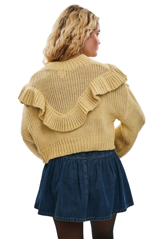 Yellow Knit Sweater with Ruffle Detail