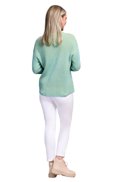 Tribal Combed Cotton Two-Tone Rib Funnel Neck Sweater