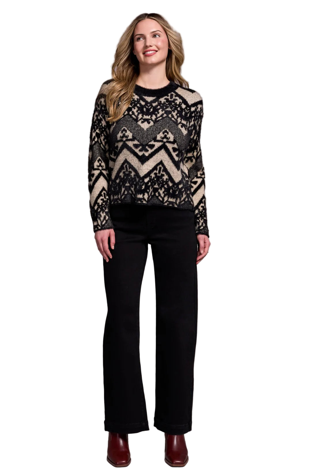 Double-Knit Eyelash Yarn Crew Neck Sweater