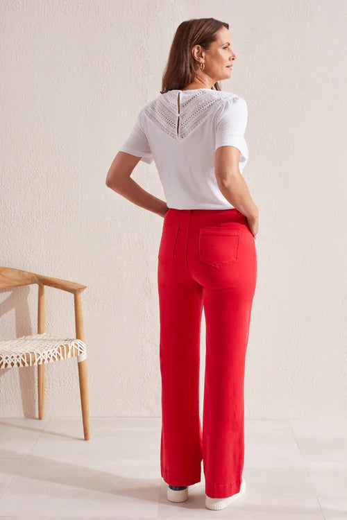 Fly Front Wide-Leg Pant - Poppy Red