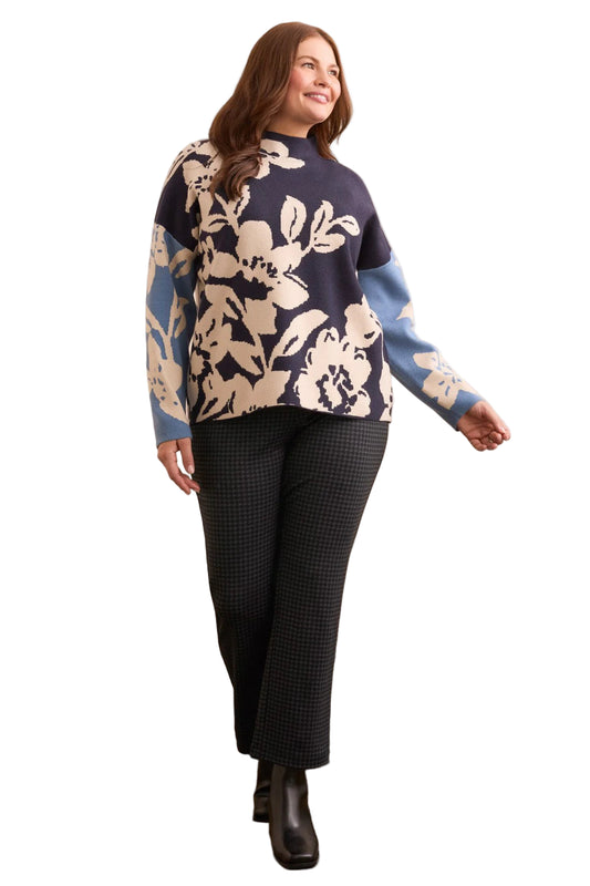 Tribal Knit Jacquard Funnel Neck Sweater