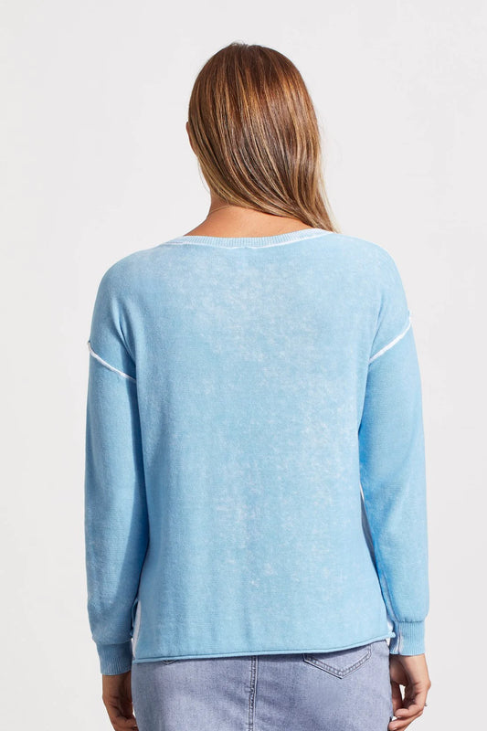 Lightweight V-Neck Sweater in Azure Blue
