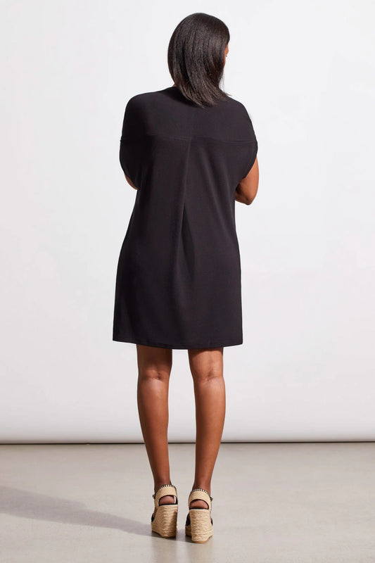Notch Neck Shift Dress with Pockets - Black