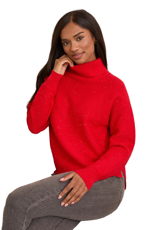 Shimmer Knit Drop Shoulder Turtleneck Sweater