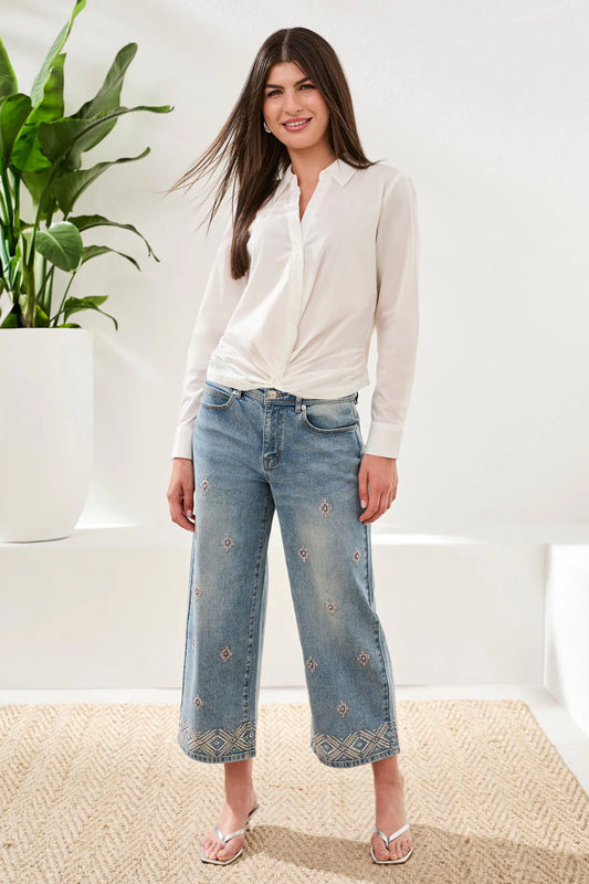 Audrey Hugging Wide Leg Denim With Embroidered Finish ~ 6097O-5389-2499