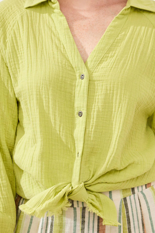 Crinkle Gauze Button-Front Tie Blouse ~ 6058O-4555-2540