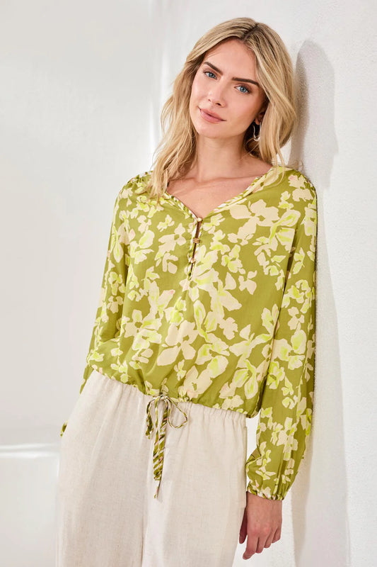 Novelty Long Sleeve Blouse With Drawstring Hem ~ 6177O-3647-2526