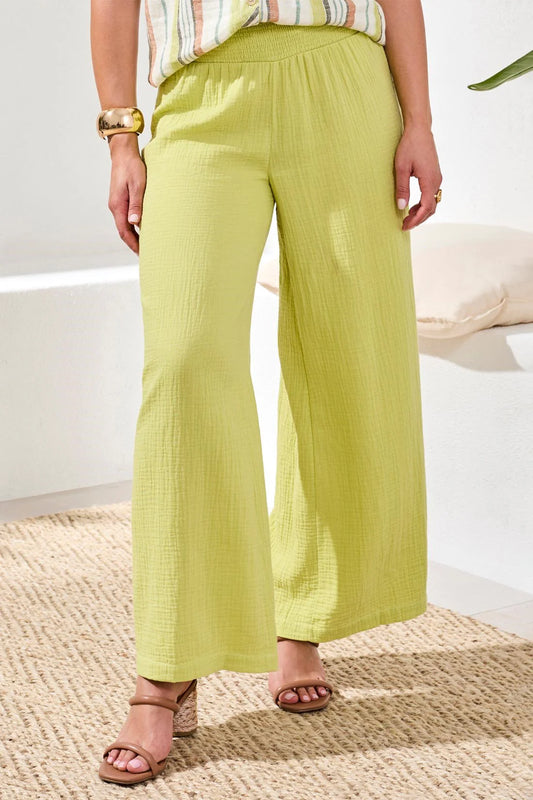Crinkle Gauze Elastic Waist Flowy Pants ~ 6057O-4555-2540
