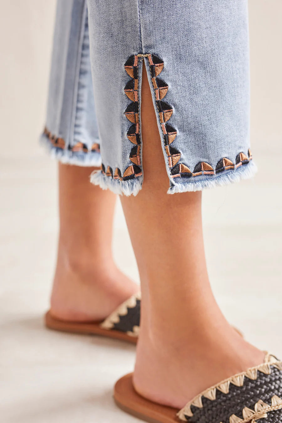 Tribal Light Breeze Blue Pull-On Jeans with Side Slits