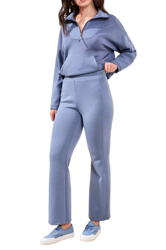 Tribal Mock Neck Top W/Zipper-Slate Blue