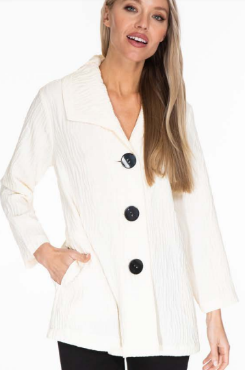 Jacquard Knit Collard Long Sleeve Button-Front Jacket