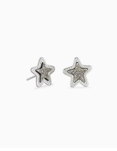 Jae Star Silver Stud Earrings In Platinum Drusy