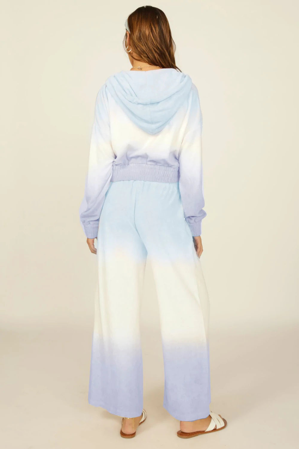 BLUE/WHITE/LAVENDER TIE DYE TERRY CLOTH ELASTIC BOTTOM HOODIE
