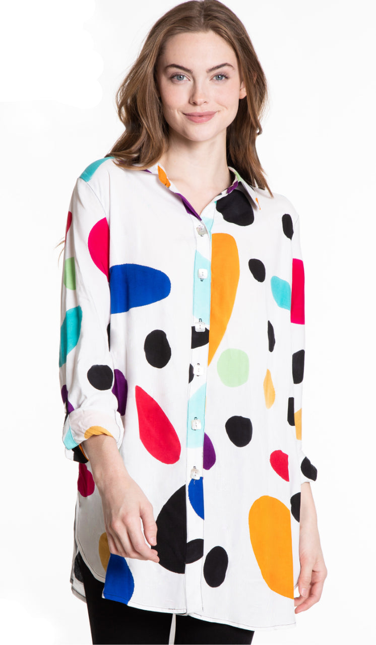 Multi Abstract Dot Button Front Tunic