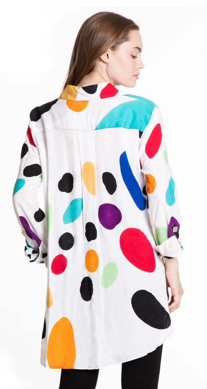 Multi Abstract Dot Button Front Tunic