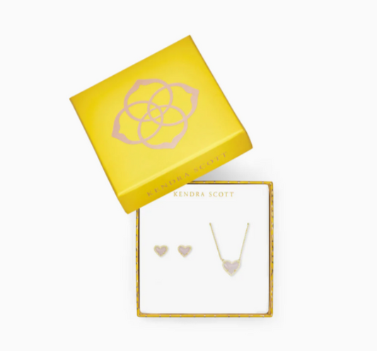 Ari Heart Necklace & Earrings Gift Set In Amethyst
