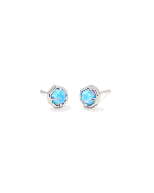Nola Silver Stud Earrings in Light Blue Kyocera Opal